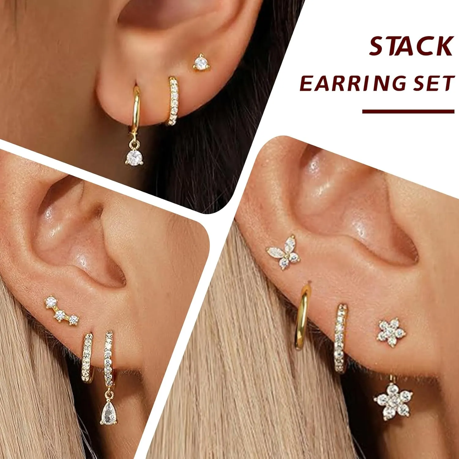 3/4 Pairs Small Gold Earrings for Women Hypoallergenic Cartilage Stack Earring Set Dainty Gold Plated Huggie Earrings with Pearl Dangle Gold Studs Earrings for Women