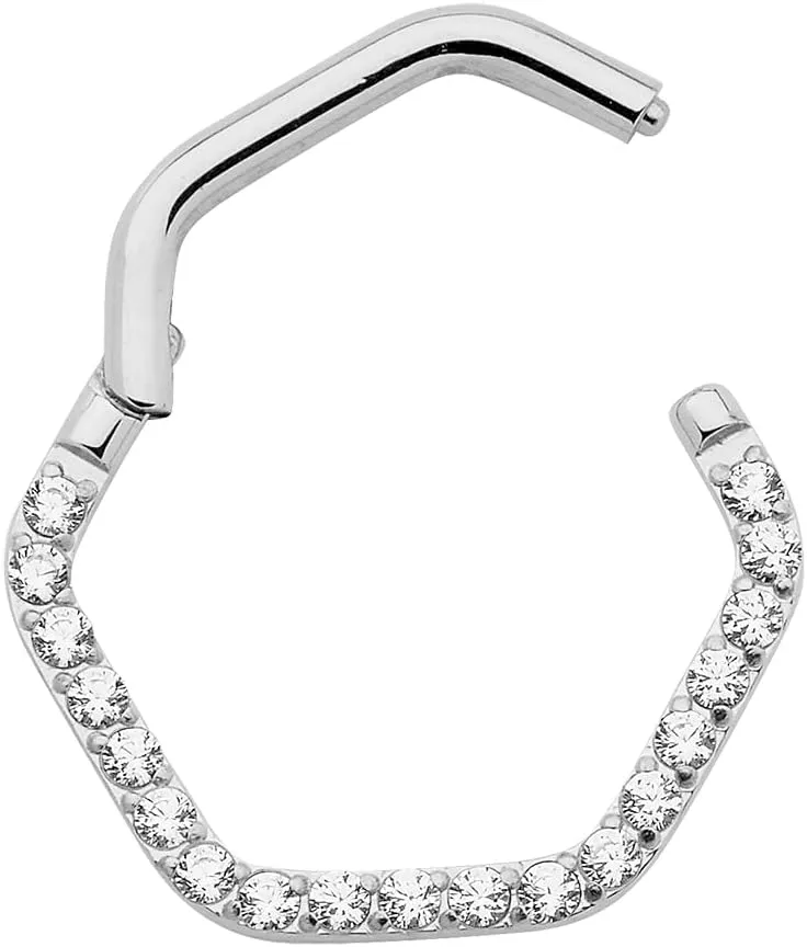 365 Sleepers Titanium Implant Grade 16G Gem Hexagonal Septum Jewelry Hinged Segment Ring Body Piercing Hoop Lip Rings Helix Cartilage Rook Sleeper Earrings 8mm  10mm