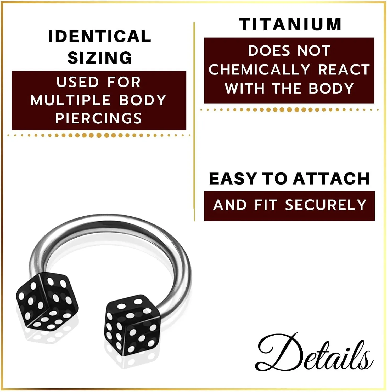 3Pcs Titanium G23 16g 5/16 8mm 3/8 10mm 1/2 12mm Horseshoe Earrings Piercing Jewelry Cartilage Septum 4mm Dice More Choices