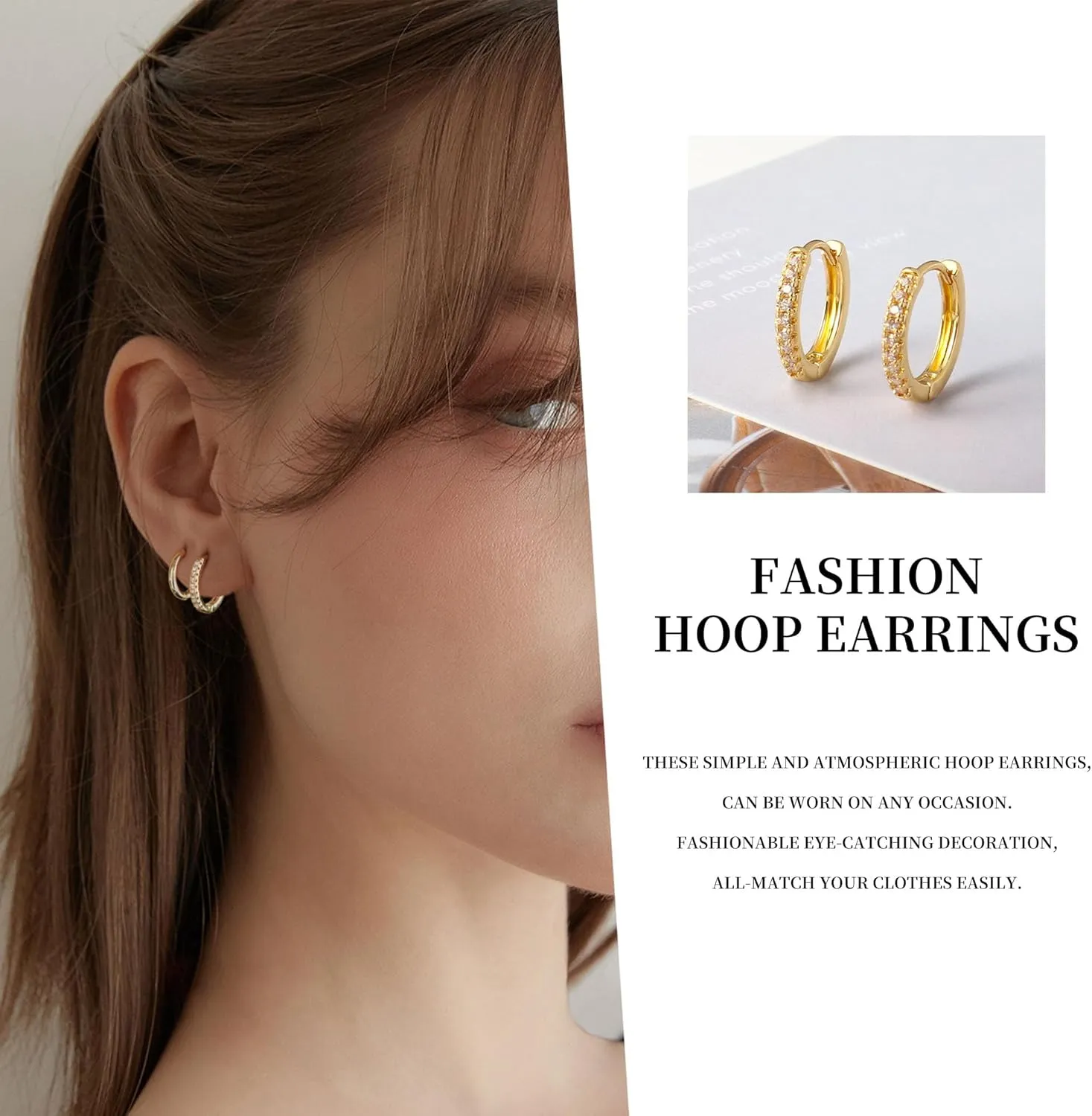 4 Pairs Gold Hoop Earrings for Women Trendy Small 14k Gold Plated Huggie Earring Set,Huggie Earrings Multiple Piercing Hypoallergenic Chunky Open Hoops Cartilage Earrings for Women