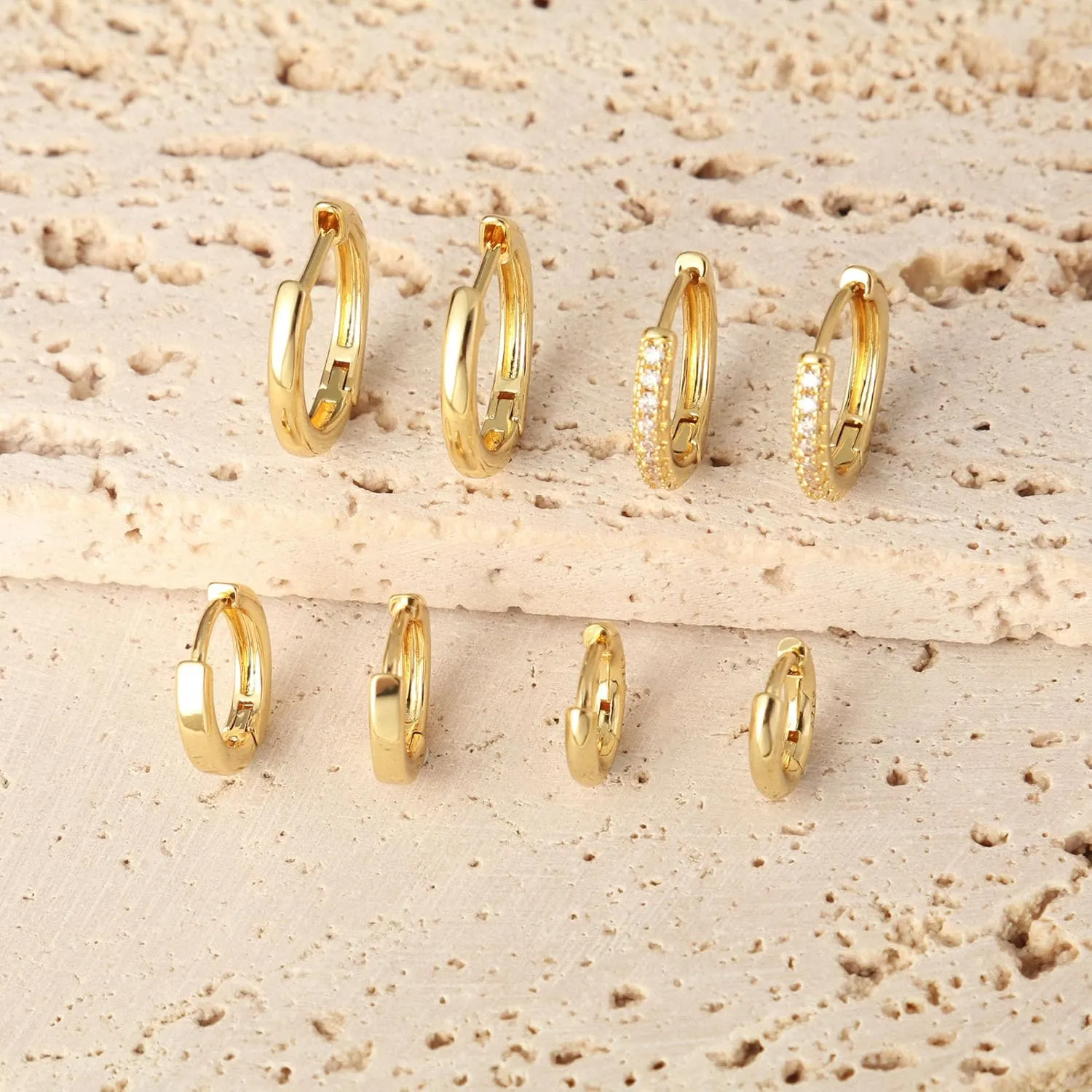 4 Pairs Gold Hoop Earrings for Women Trendy Small 14k Gold Plated Huggie Earring Set,Huggie Earrings Multiple Piercing Hypoallergenic Chunky Open Hoops Cartilage Earrings for Women
