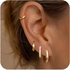 4 Pairs Gold Hoop Earrings for Women Trendy Small 14k Gold Plated Huggie Earring Set,Huggie Earrings Multiple Piercing Hypoallergenic Chunky Open Hoops Cartilage Earrings for Women