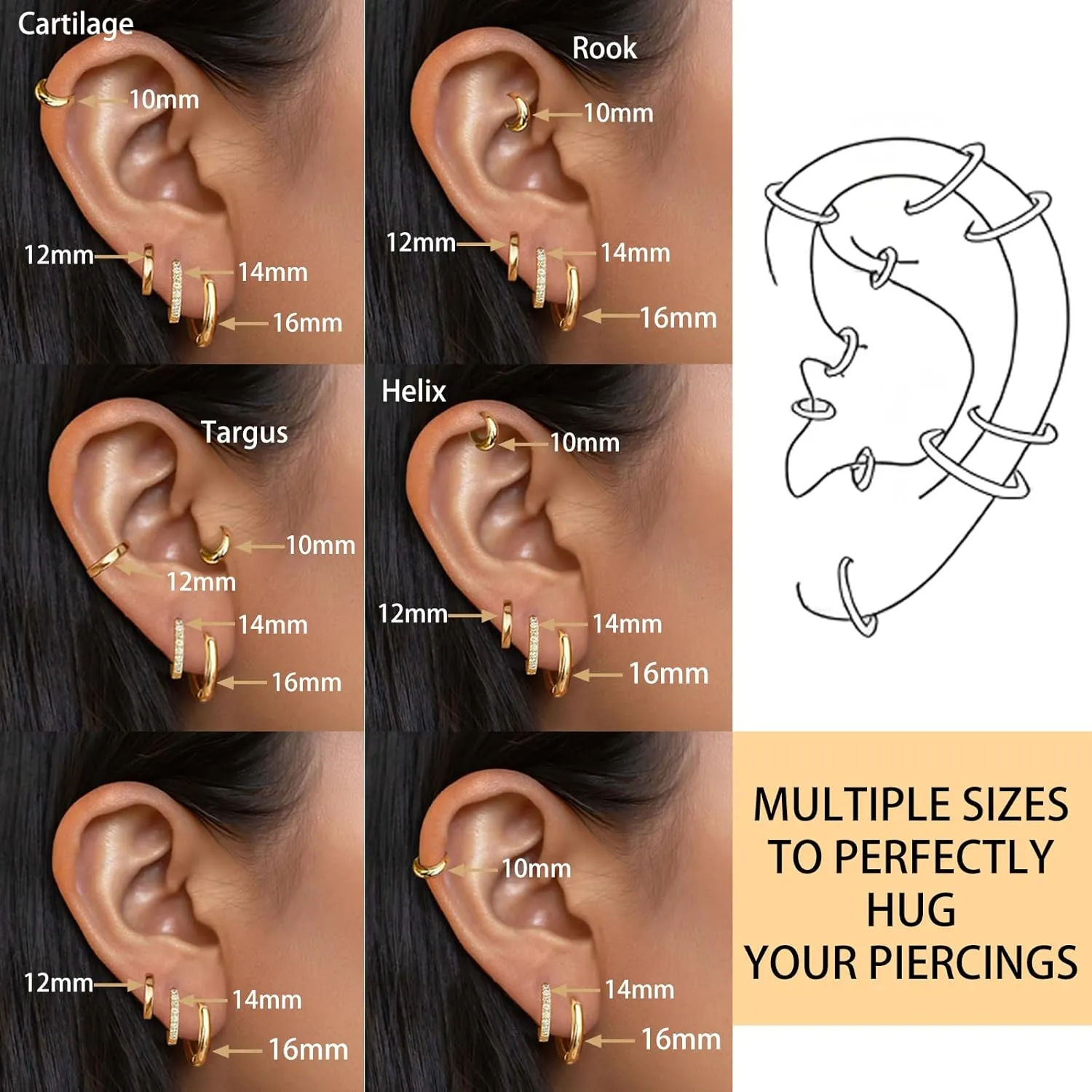 4 Pairs Gold Hoop Earrings for Women Trendy Small 14k Gold Plated Huggie Earring Set,Huggie Earrings Multiple Piercing Hypoallergenic Chunky Open Hoops Cartilage Earrings for Women