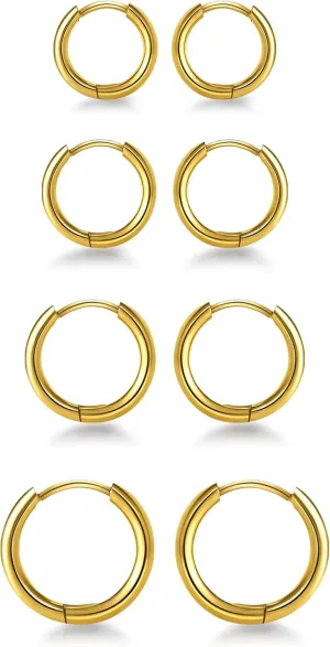 4 Pairs Gold Huggie Hoop Earrings Sets for Multiple Piercing 12-18mm Stainless Steel Hypoallergenic Earrings Small Hoop Cartilage Earrings for Men Women