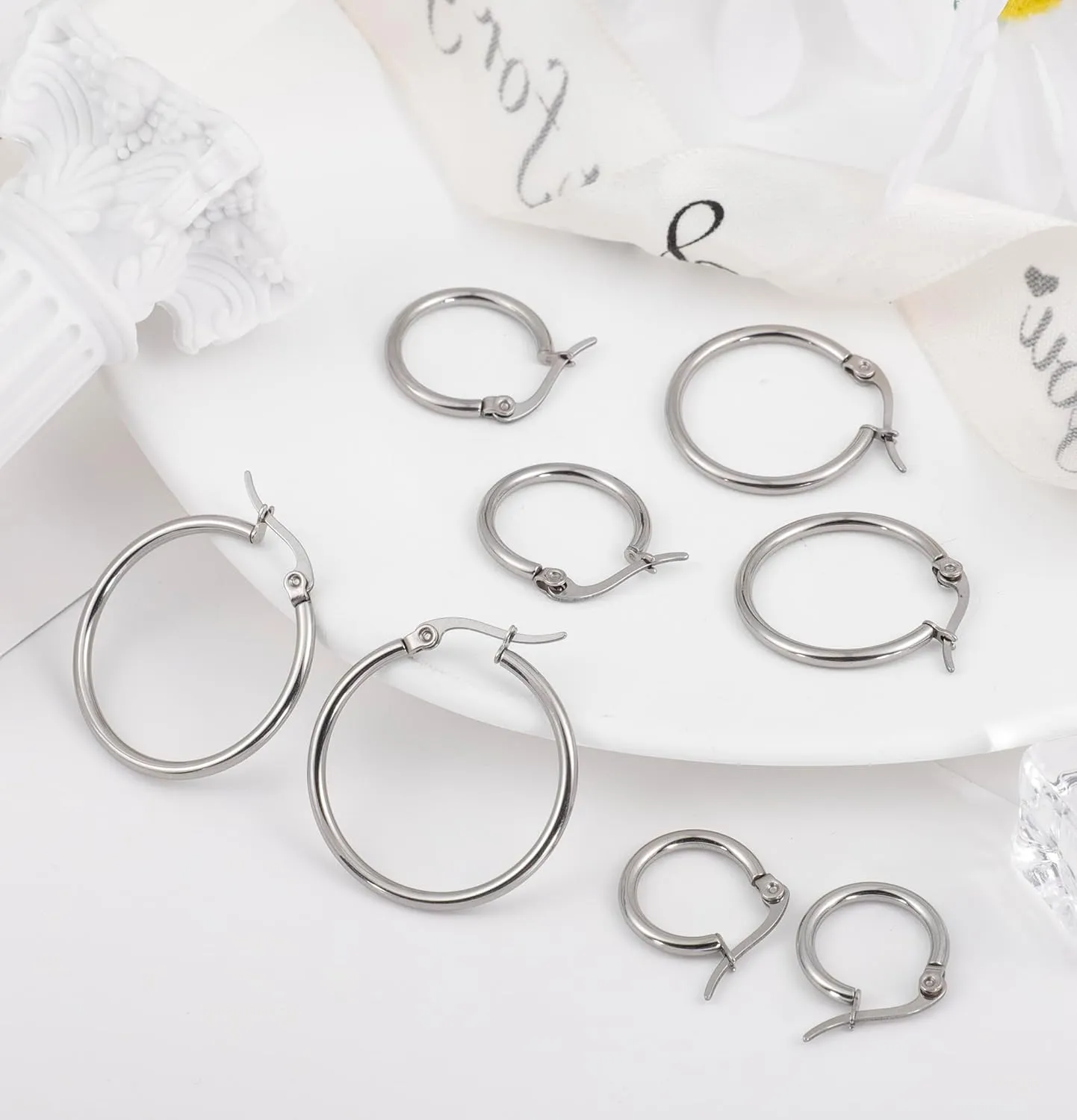 4 Pairs Titanium Hoop Earrings for Sensitive Ears Hypoallergenic Pure Titanium Earrings for Women Men G23 Lightweight Small Huggie Hoop Earrings Set 12MM 15MM 20MM 25MM