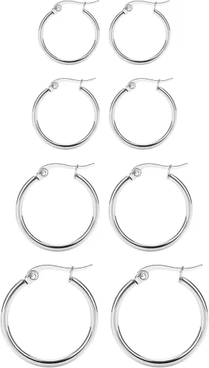 4 Pairs Titanium Hoop Earrings for Sensitive Ears Hypoallergenic Pure Titanium Earrings for Women Men G23 Lightweight Small Huggie Hoop Earrings Set 12MM 15MM 20MM 25MM