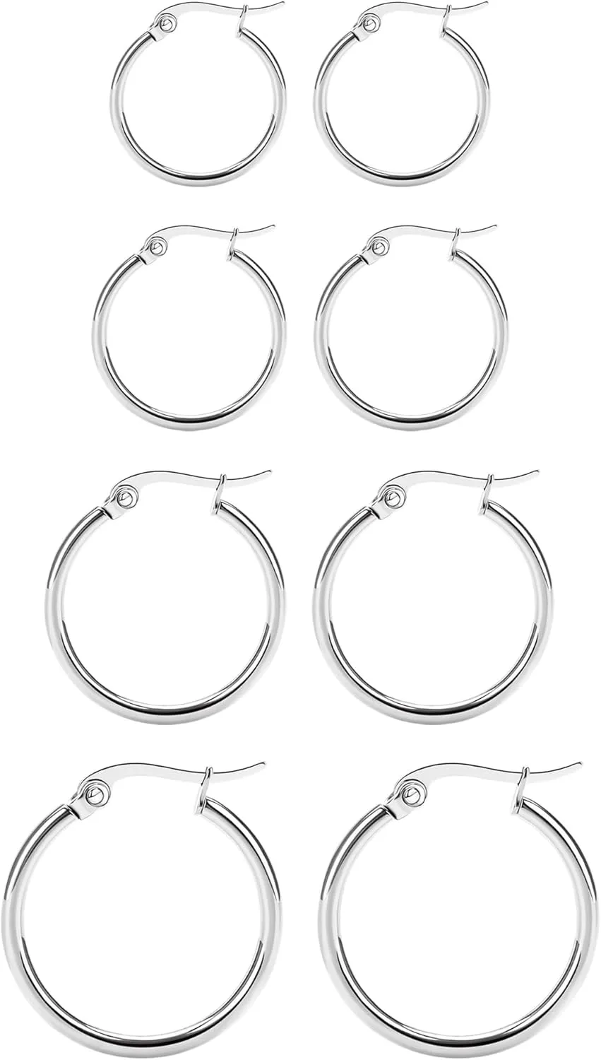 4 Pairs Titanium Hoop Earrings for Sensitive Ears Hypoallergenic Pure Titanium Earrings for Women Men G23 Lightweight Small Huggie Hoop Earrings Set 12MM 15MM 20MM 25MM