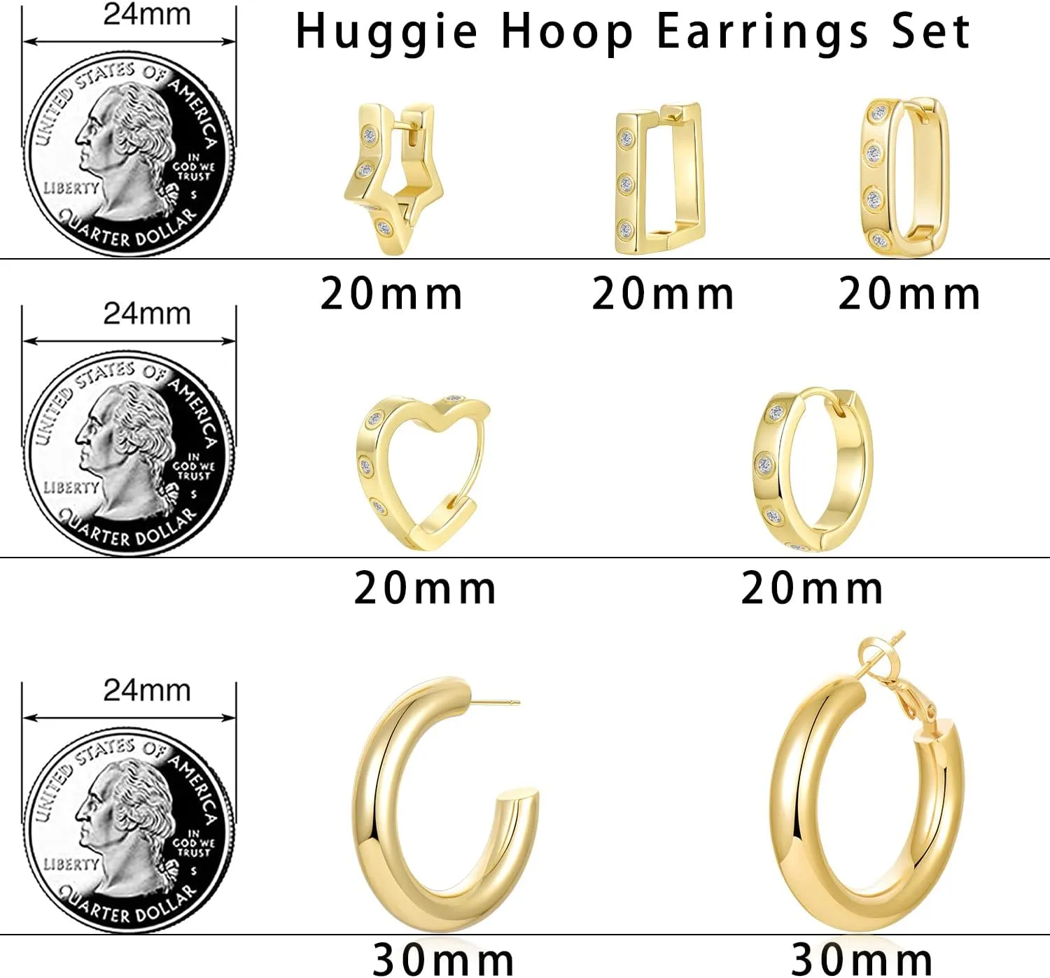 4/9 Pairs Chunky Gold Waterdrop Hoop Earrings Hypoallergenic 14K Gold Hoops Earrings Thick Teardrop Earrings U shape Huggie earrings Set for women