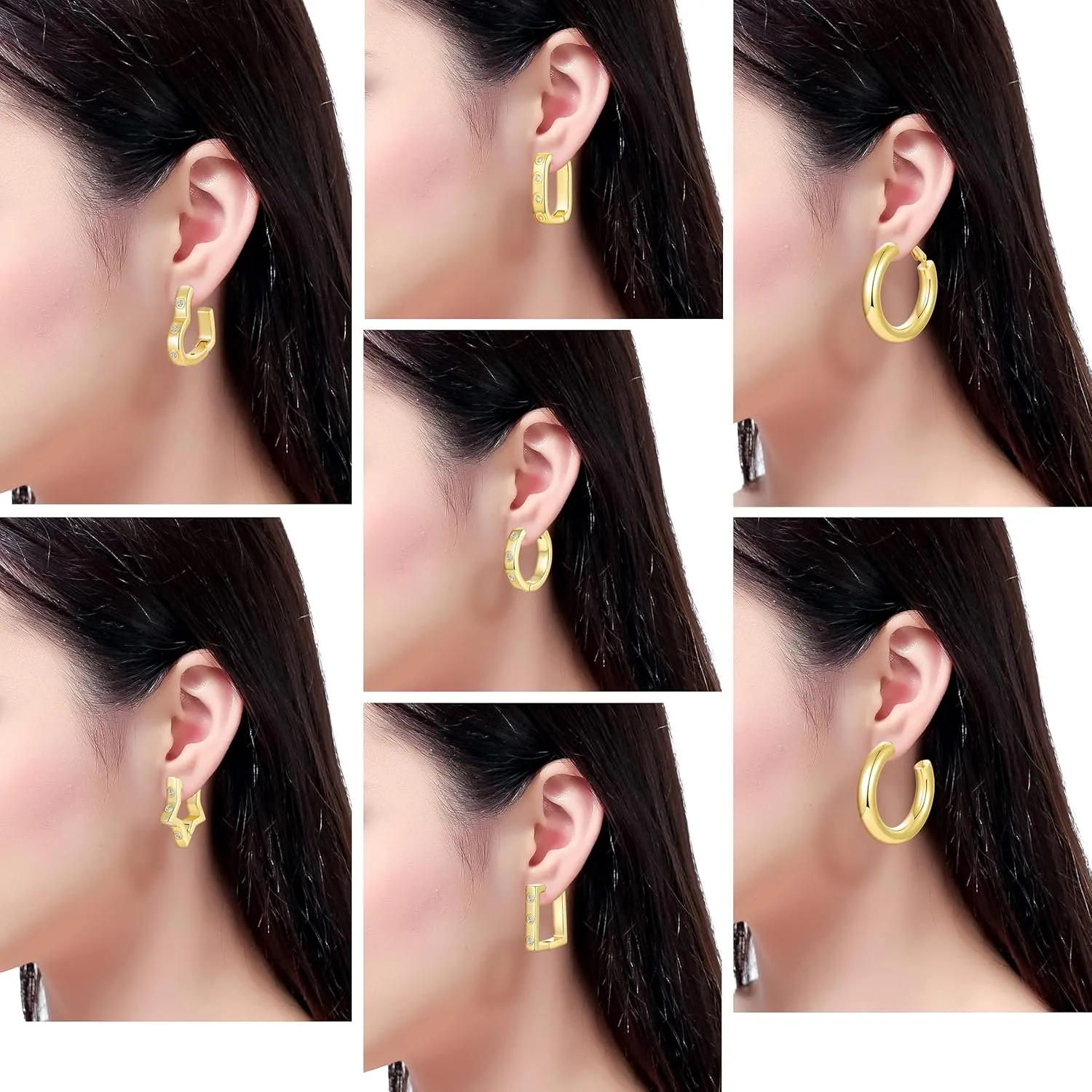 4/9 Pairs Chunky Gold Waterdrop Hoop Earrings Hypoallergenic 14K Gold Hoops Earrings Thick Teardrop Earrings U shape Huggie earrings Set for women