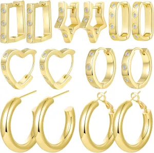 4/9 Pairs Chunky Gold Waterdrop Hoop Earrings Hypoallergenic 14K Gold Hoops Earrings Thick Teardrop Earrings U shape Huggie earrings Set for women