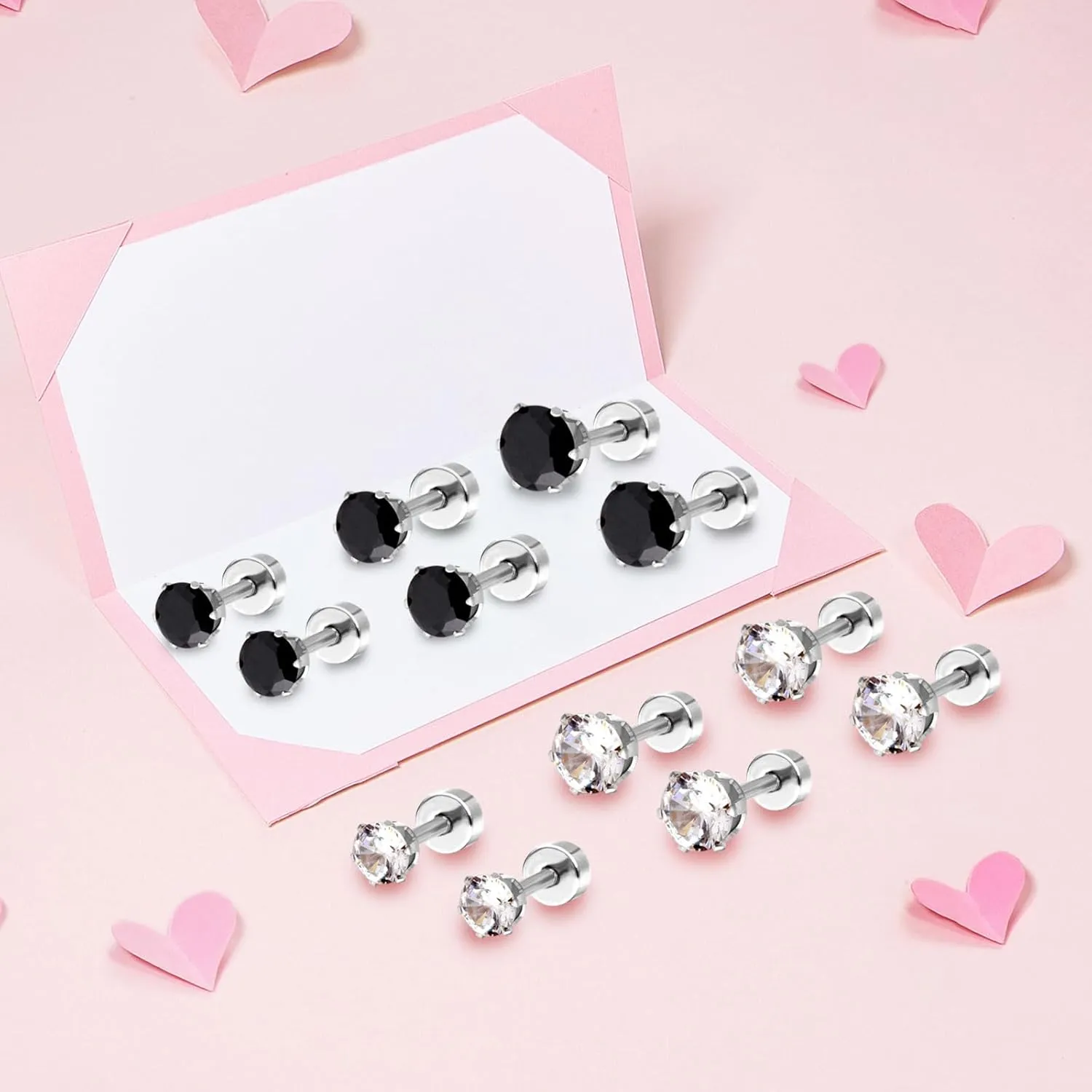 4mm Flat Screw Back Stud Earrings, Tiny Studs Earrings for Women Small Cartilage Earrings, Hypoallergenic Stainless Steel Helix Flatback Piercing Jewelry Gifts for Women Girls (4MM, Black)