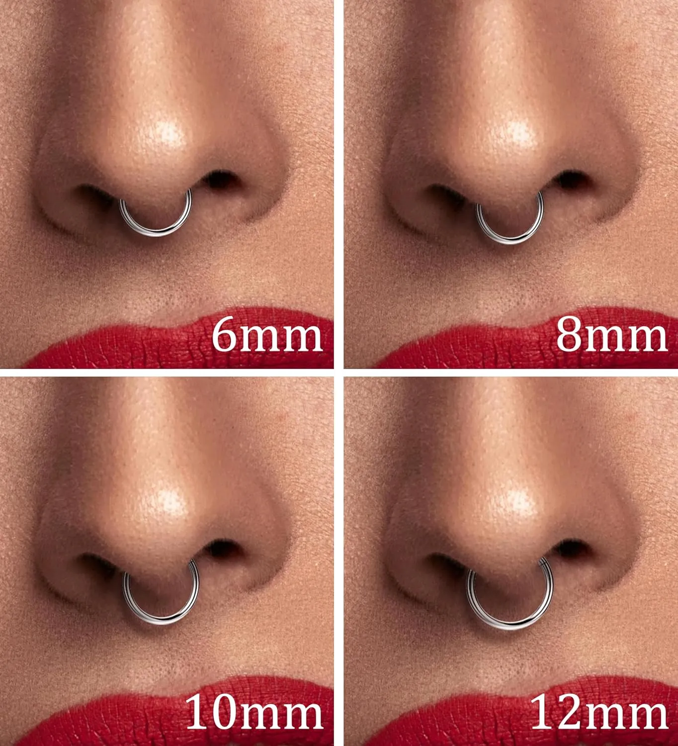 4Pcs Hinged Nose Rings Hoop 16G 18G 20G Nose Rings Hoops for Women 316L Surgical Steel Hinged Clicker Segment Nose Rings Stainless Steel Cartilage Tragus Earrings Piercing Jewelry Silver 18G