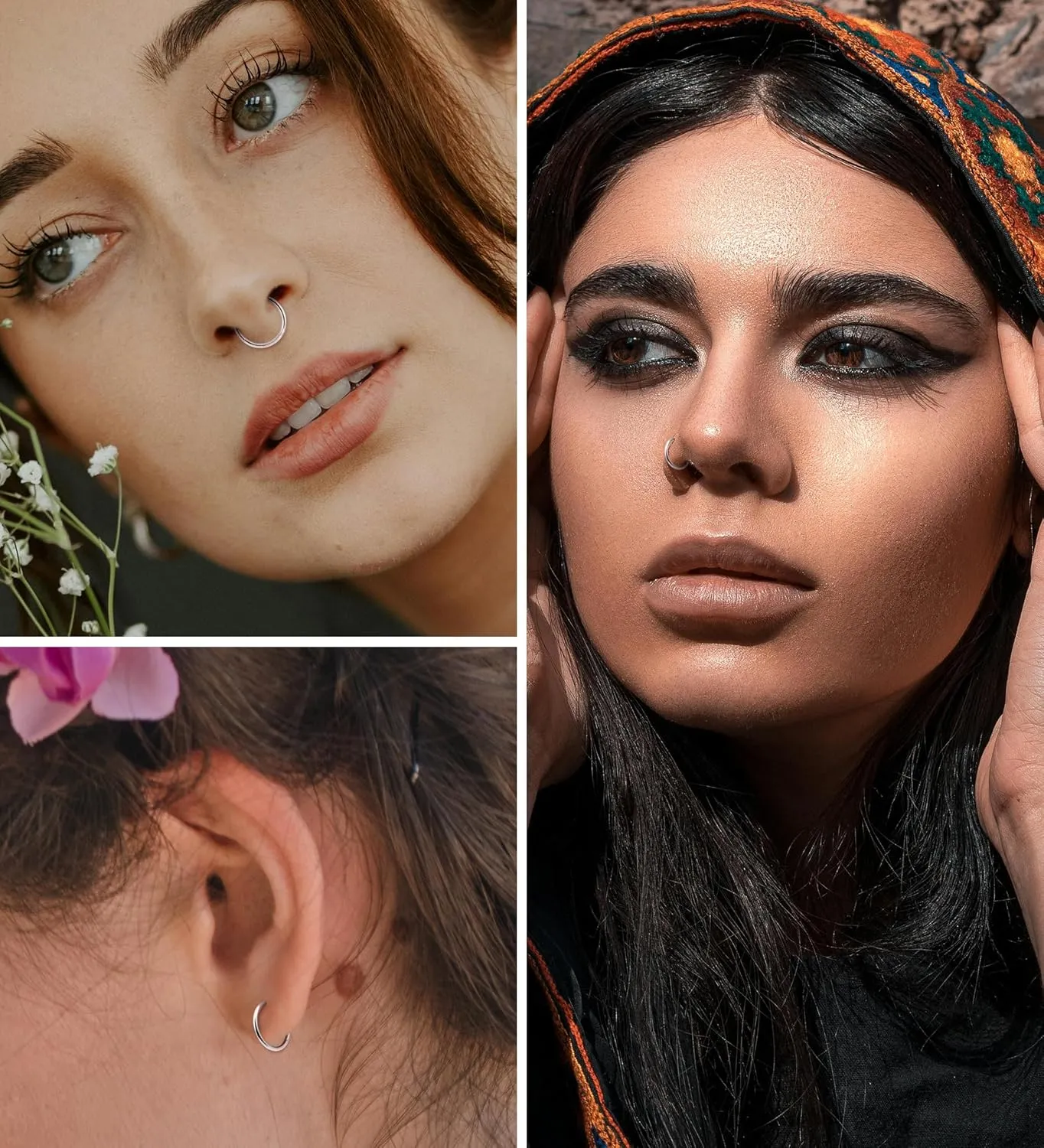 4Pcs Hinged Nose Rings Hoop 16G 18G 20G Nose Rings Hoops for Women 316L Surgical Steel Hinged Clicker Segment Nose Rings Stainless Steel Cartilage Tragus Earrings Piercing Jewelry Silver 18G