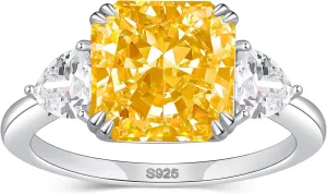 5 CT Diamond Rings for Women, Engagement Rings,Princess Cut Ring 925 Sterling Silver Simulated Diamond Jewelry(ClearYellowPink) with Gift Box