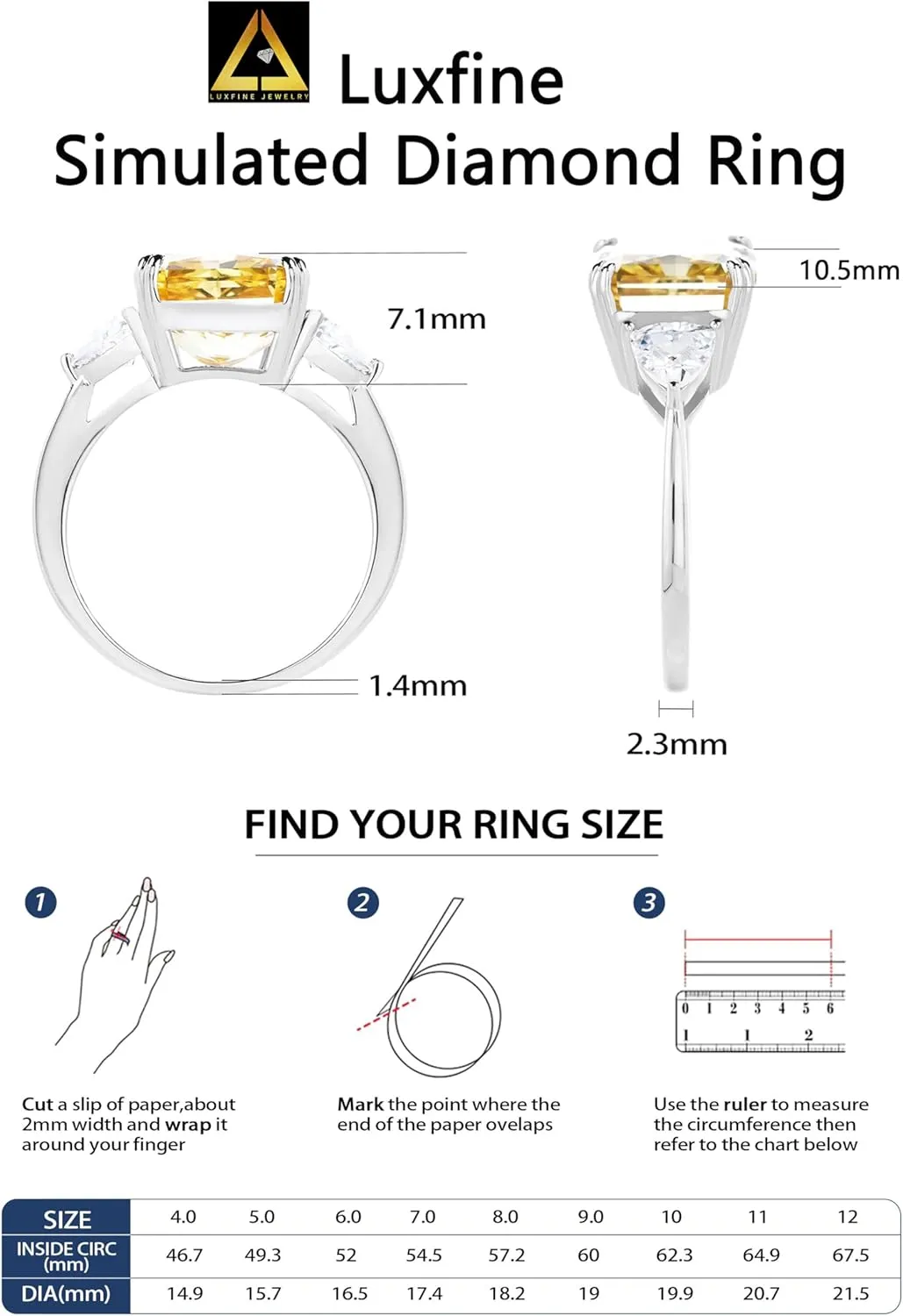 5 CT Diamond Rings for Women, Engagement Rings,Princess Cut Ring 925 Sterling Silver Simulated Diamond Jewelry(ClearYellowPink) with Gift Box