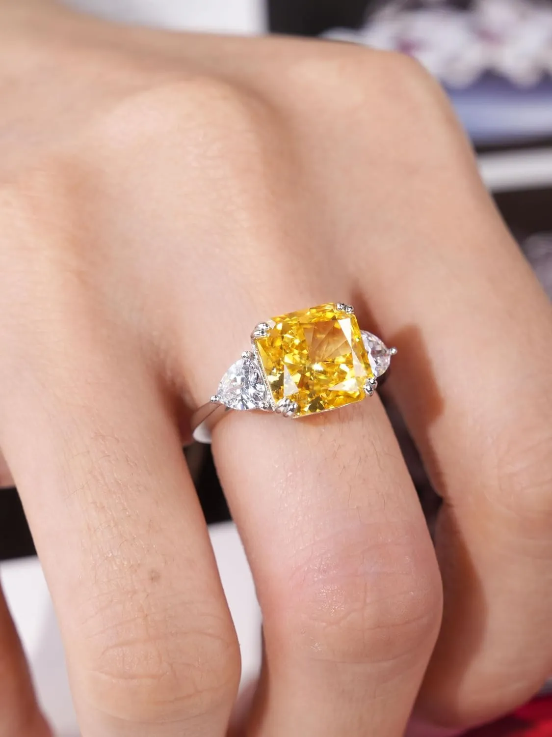 5 CT Diamond Rings for Women, Engagement Rings,Princess Cut Ring 925 Sterling Silver Simulated Diamond Jewelry(ClearYellowPink) with Gift Box