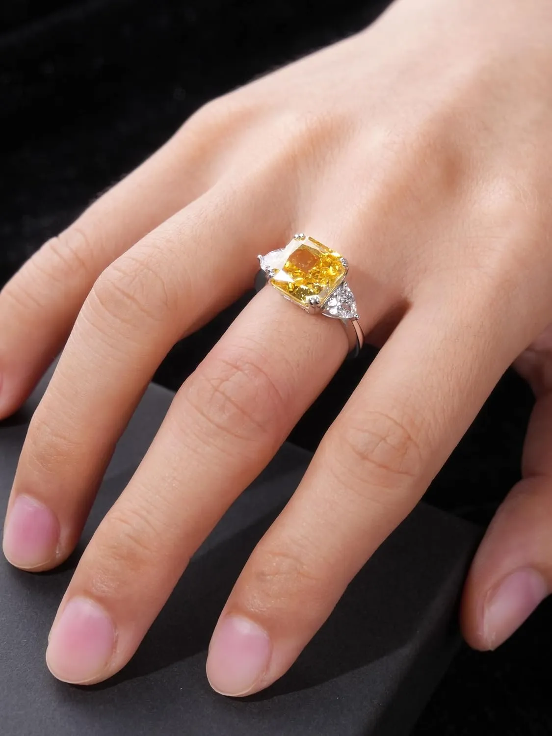 5 CT Diamond Rings for Women, Engagement Rings,Princess Cut Ring 925 Sterling Silver Simulated Diamond Jewelry(ClearYellowPink) with Gift Box