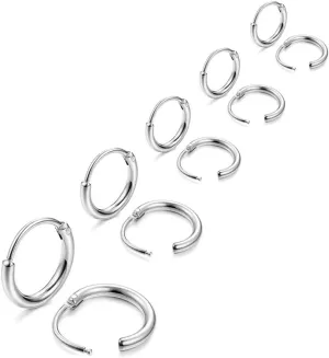 5 Pairs Women's earrings Small sterling silver hoop earrings hypoallergenic sensitive surgical stainless cartilage piercings earrings set Unisex