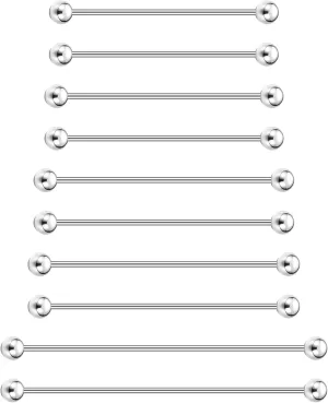 5/10Pcs Mix Sizes Industrial Barbell Cartilage Earring Tongue Helix Nipple Barbell Surgical Steel Body Piercing Jewelry Retainer for Women Men Straight Bar Length