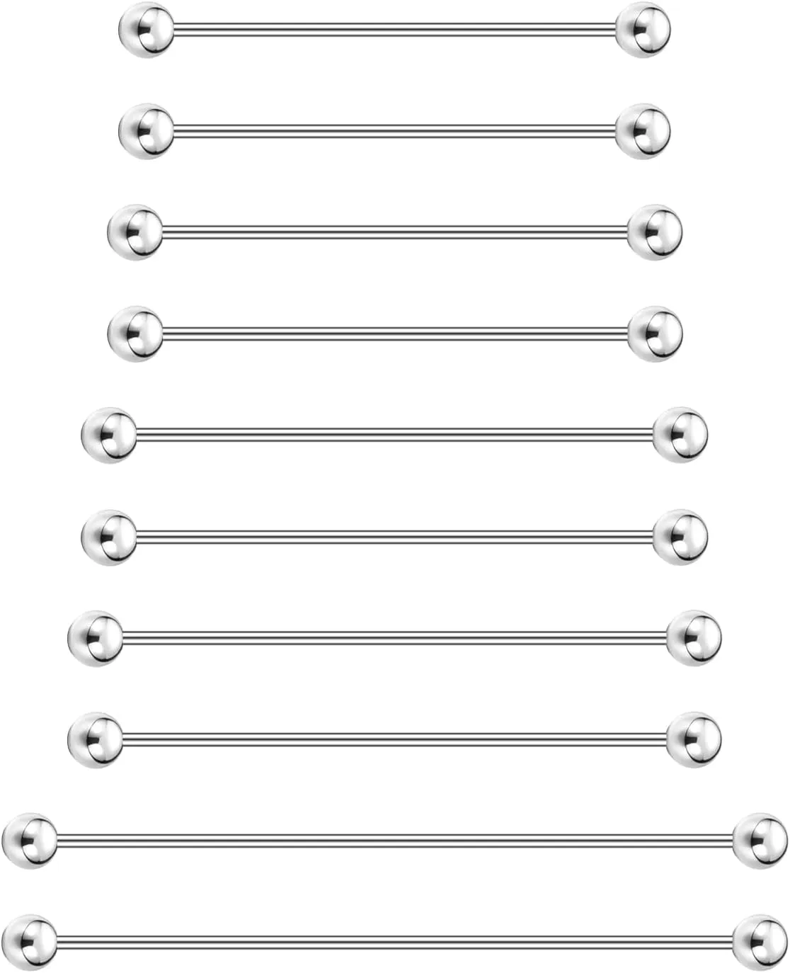 5/10Pcs Mix Sizes Industrial Barbell Cartilage Earring Tongue Helix Nipple Barbell Surgical Steel Body Piercing Jewelry Retainer for Women Men Straight Bar Length