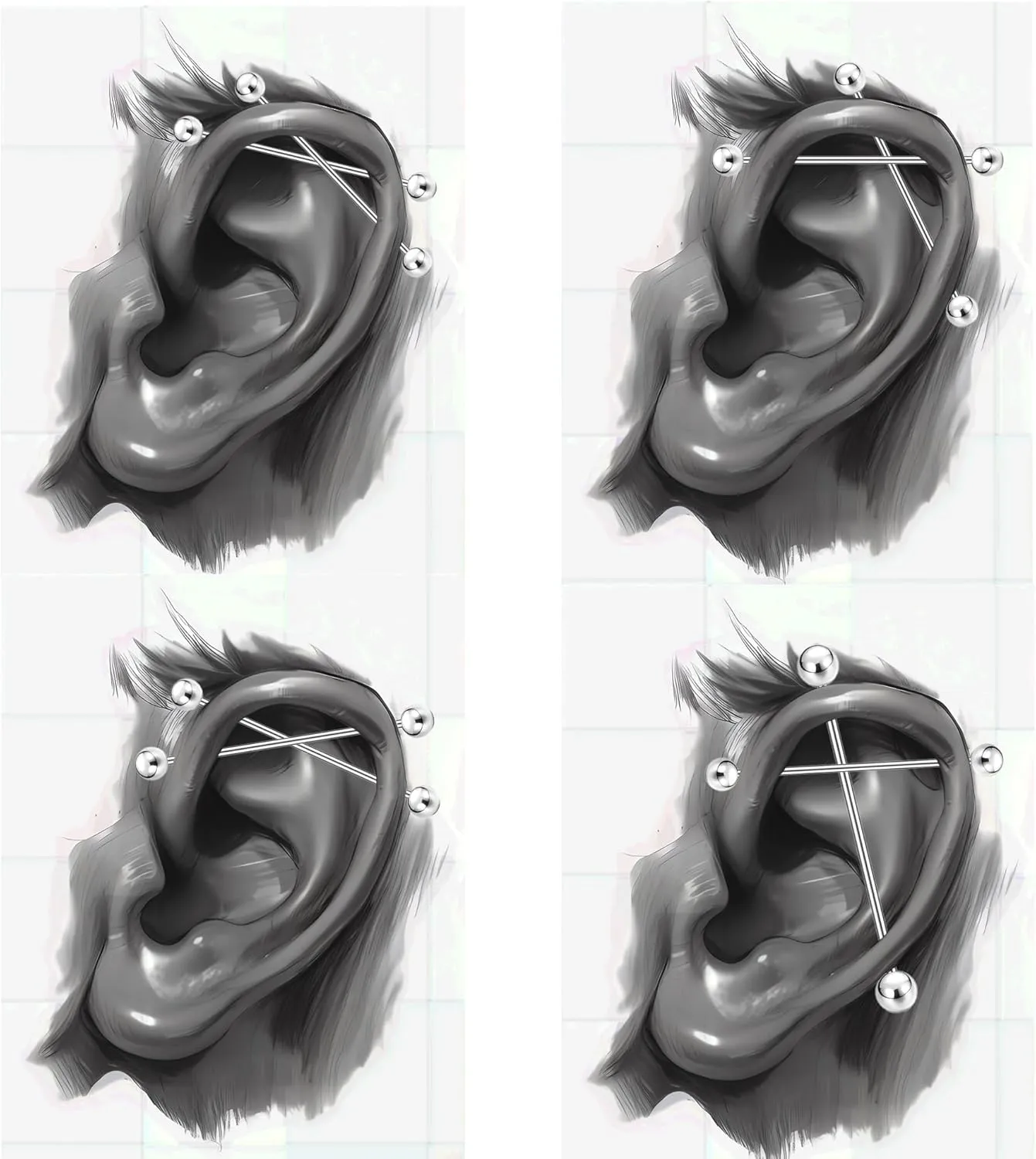 5/10Pcs Mix Sizes Industrial Barbell Cartilage Earring Tongue Helix Nipple Barbell Surgical Steel Body Piercing Jewelry Retainer for Women Men Straight Bar Length