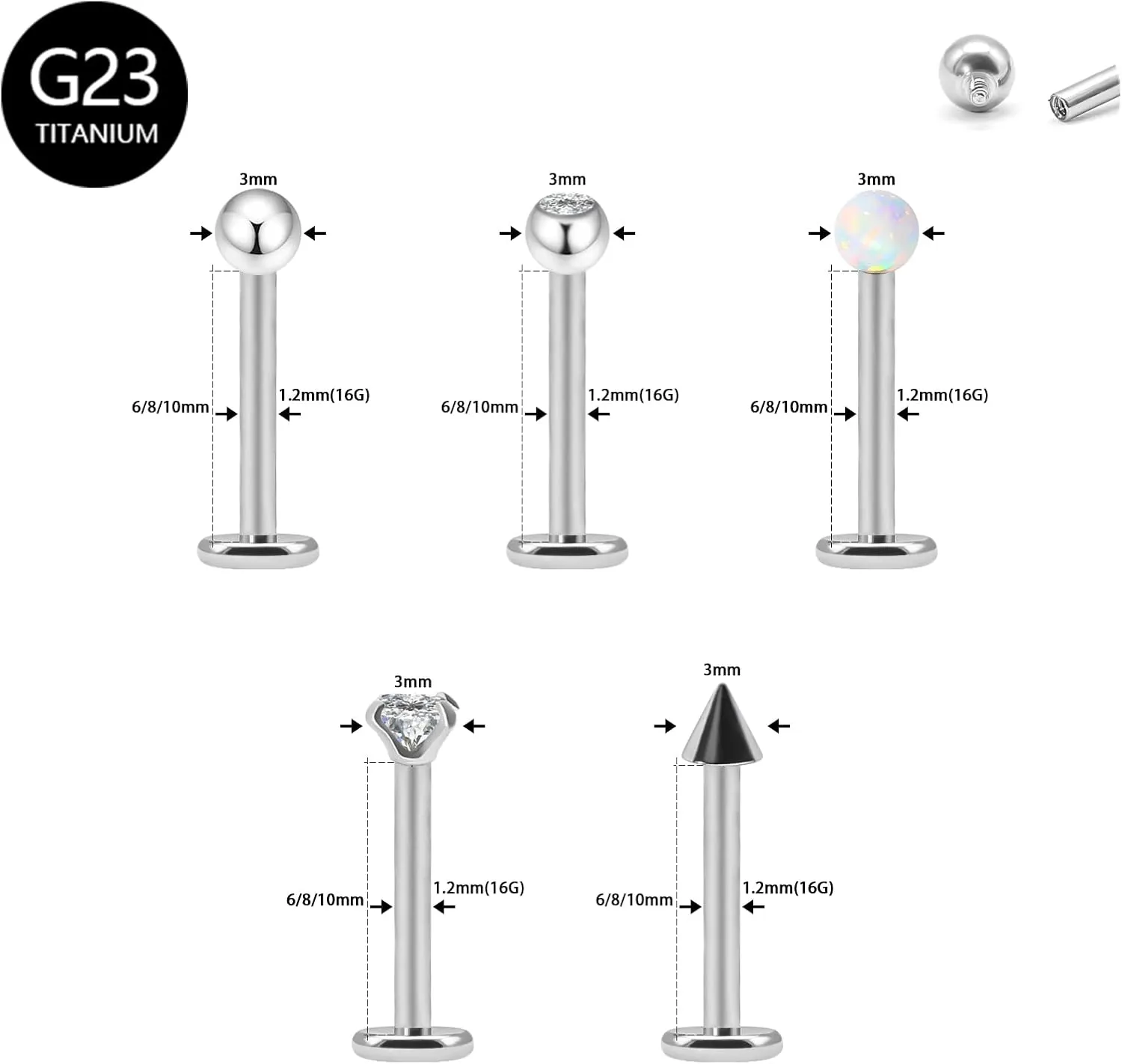 5pcs G23 Titanium Nose Horseshoe Septum Rings Curved Barbell Eyebrow Lip Labret Rings Tragus Helix Daith Earrings Monroe Piercing Jewelry