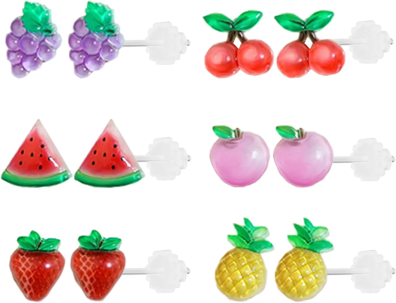 6 Pairs Fruit Earrings - Plastic Post Earrings for Girls with Sensitive Ears