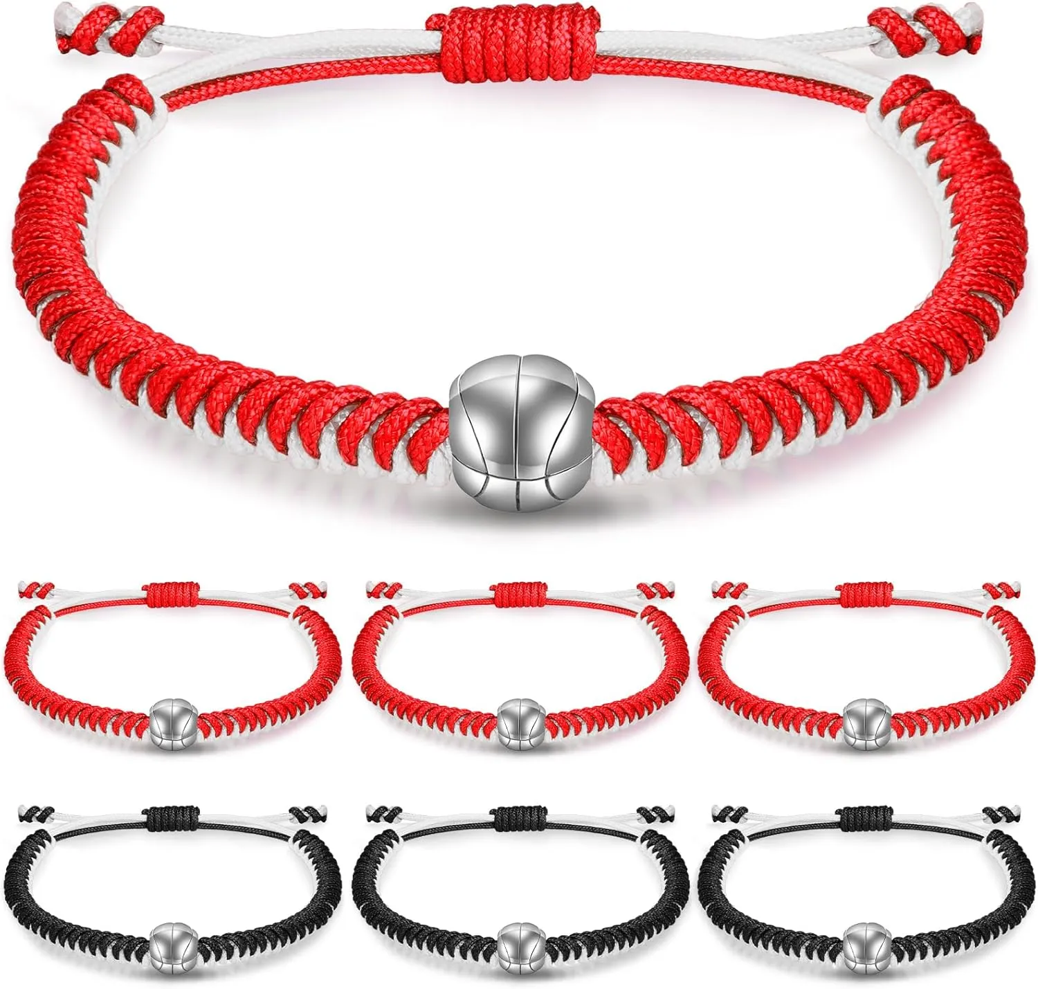 6 Pcs Adjustable Basketball Bracelets Gifts Laker Rocket Basketball Woven Charm Bracelet Braided Rope Bracelet Friendship Bracelets Basketball Goodies for Basketball Players