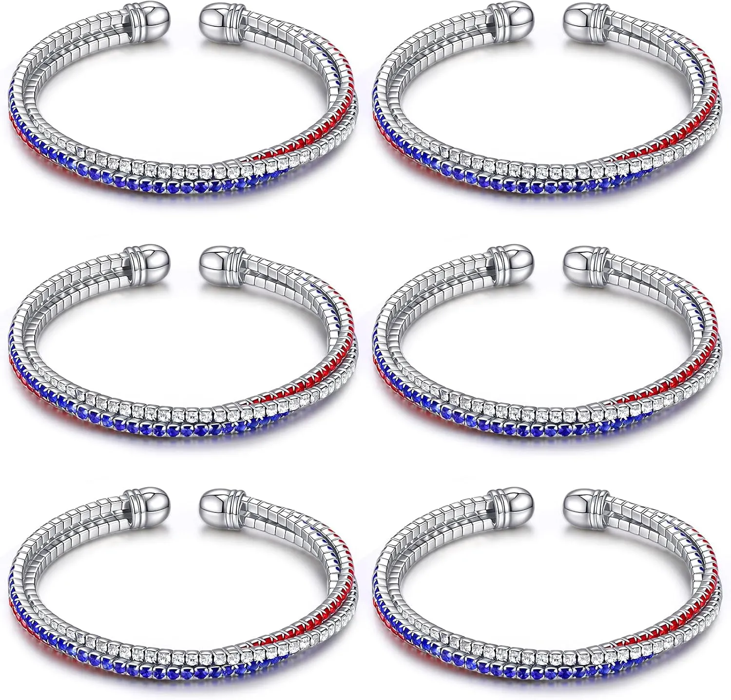 6 Pcs USA American Flag Bracelet for Women 4th of July Bracelet Red White and Blue Accessories Patriotic Independence Day Jewelry Gifts