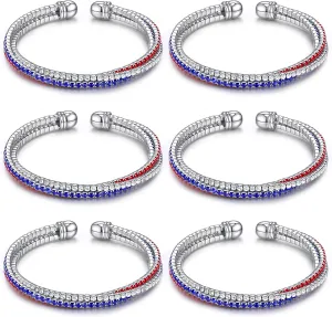 6 Pcs USA American Flag Bracelet for Women 4th of July Bracelet Red White and Blue Accessories Patriotic Independence Day Jewelry Gifts