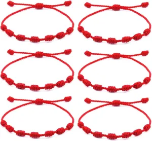 6 Pieces Handmade Knots Red Black Evil Eye Bracelets for Protection and Good Luck, Adjustable Kabbalah Friendship String Bracelets for Women Men