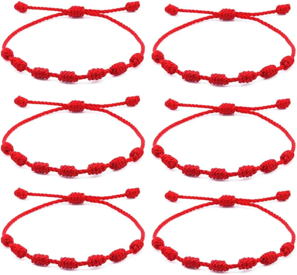 6 Pieces Handmade Knots Red Black Evil Eye Bracelets for Protection and Good Luck, Adjustable Kabbalah Friendship String Bracelets for Women Men