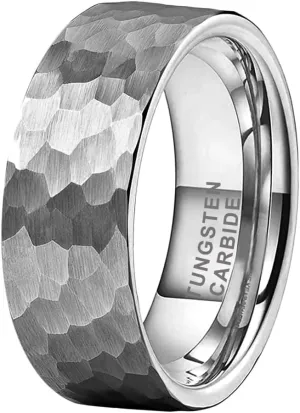 6mm 8mm Silver/Black/Gunmetal/Gold/Rose Gold Hammered Tungsten Rings for Men Women Couple Fashion Jewelry Engagement Wedding Bands Matte Finish Comfort Fit