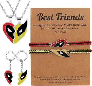 6Pcs Best Friend Necklace Bracelets Keychain Set for 2,BFF Friendship Matching Cosplay Superhero Jewelry Relationship Pendant Gifts for Women Men