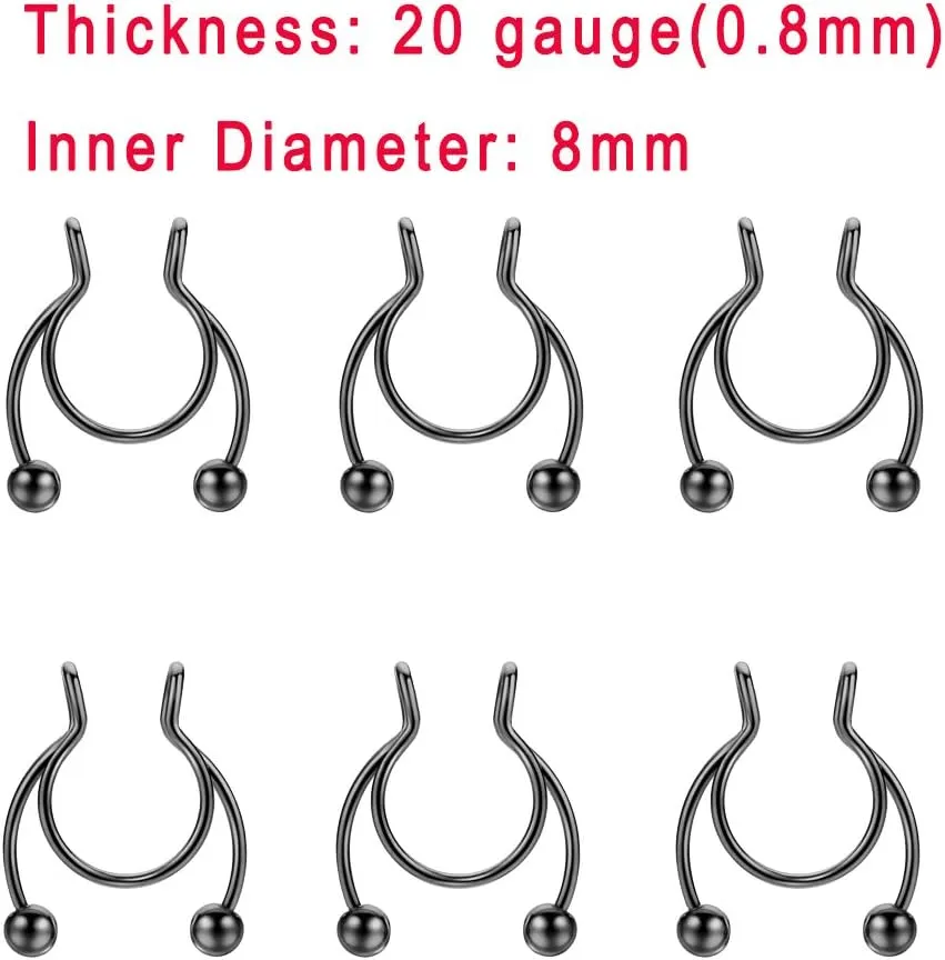 6pcs Stainless Steel Fake Septum Nose Rings Faux Septum Piercing Non Pierced