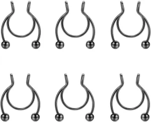 6pcs Stainless Steel Fake Septum Nose Rings Faux Septum Piercing Non Pierced