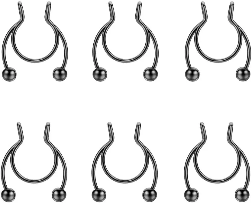6pcs Stainless Steel Fake Septum Nose Rings Faux Septum Piercing Non Pierced