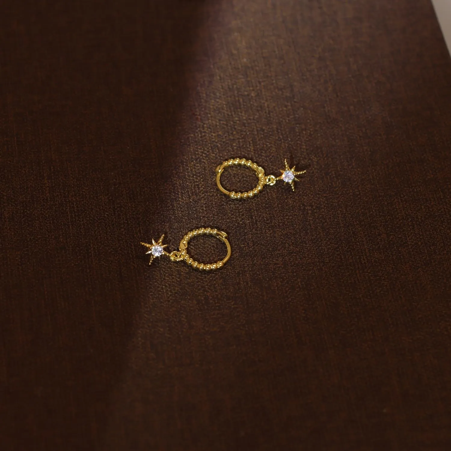 6Pcs/6Pairs 14K Gold Earrings Set for Women Moon Star Hoop Dainty Earrings Stackable Cubic Zirconia CZ Chain Drop Dangle Earrings Stacks for Multiple Piercing