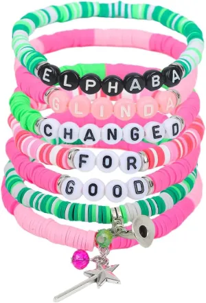 7 Pcs Witch Inspired Musical Gift, Friendship Bracelet, Stackable Vinyl Disc Clay Beaded Stretch Bracelets, CHANGED For GOOD Gifts for Sister Friendship BFF Gifts