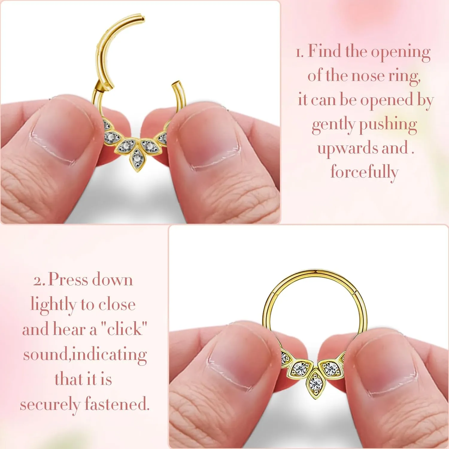 8pcs Septum Rings 16g Surgical Steel Nose Rings Hoops Septum Clicker Daith Piercing Jewelry Silver Butterfly CZ Horseshoe Nose Lip Ring For Women Men 8MM 10MM