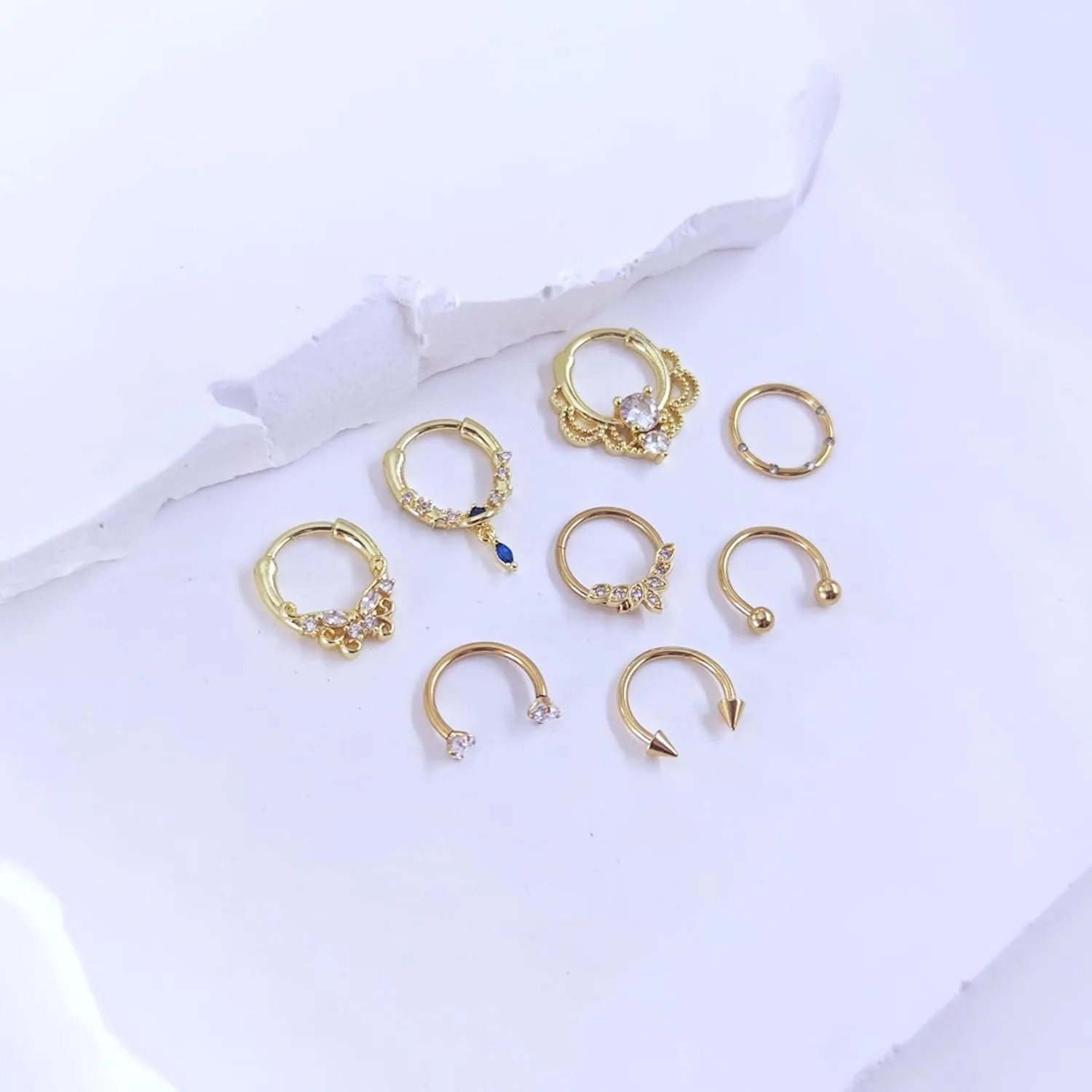 8pcs Septum Rings 16g Surgical Steel Nose Rings Hoops Septum Clicker Daith Piercing Jewelry Silver Butterfly CZ Horseshoe Nose Lip Ring For Women Men 8MM 10MM