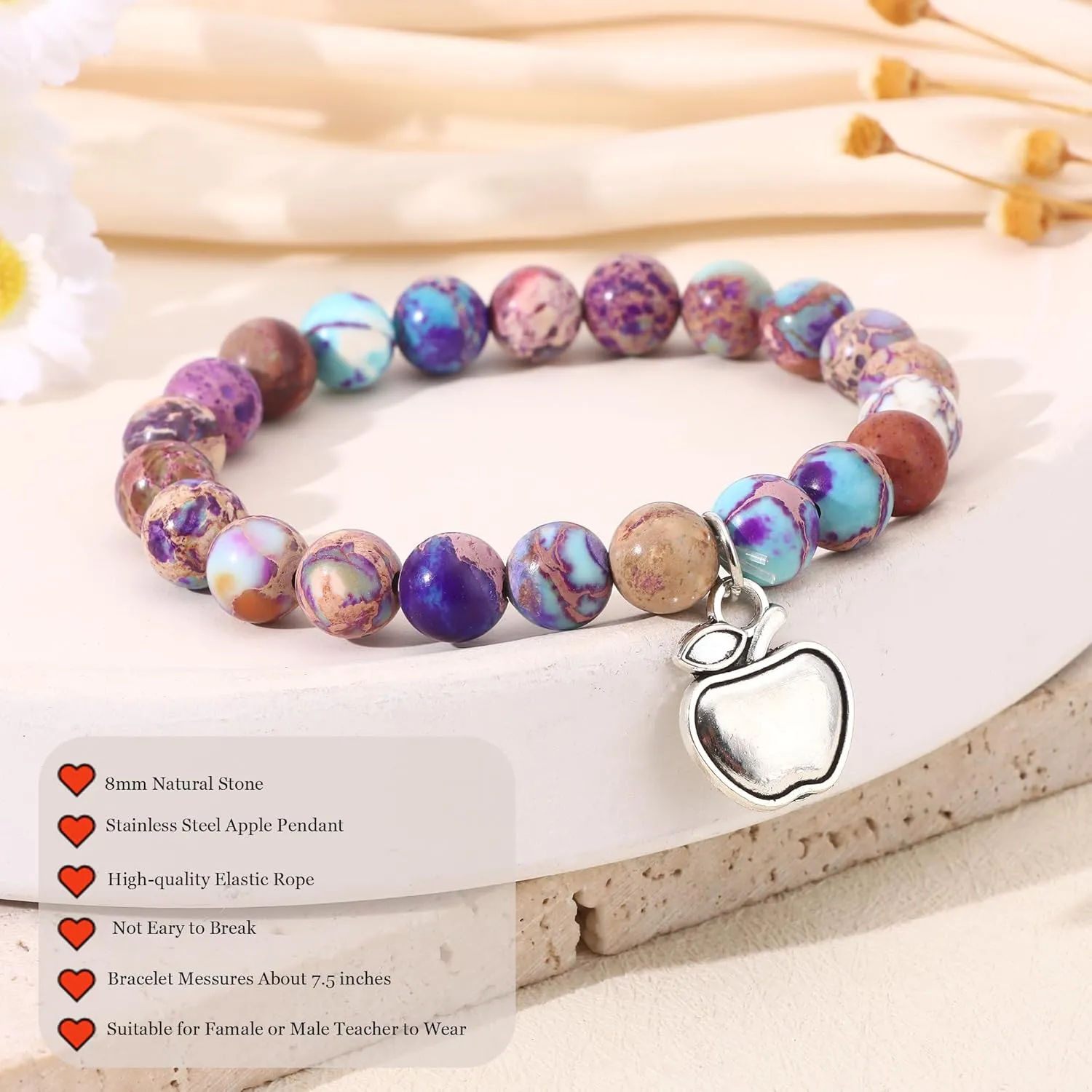 8Pcs Teacher Appreciation Gifts for Women men, Natural Stone Teacher Bracelets