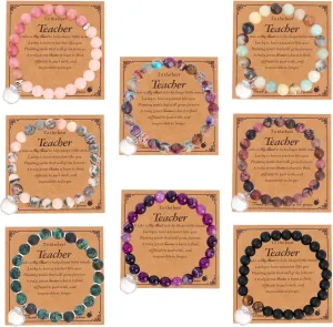 8Pcs Teacher Appreciation Gifts for Women men, Natural Stone Teacher Bracelets