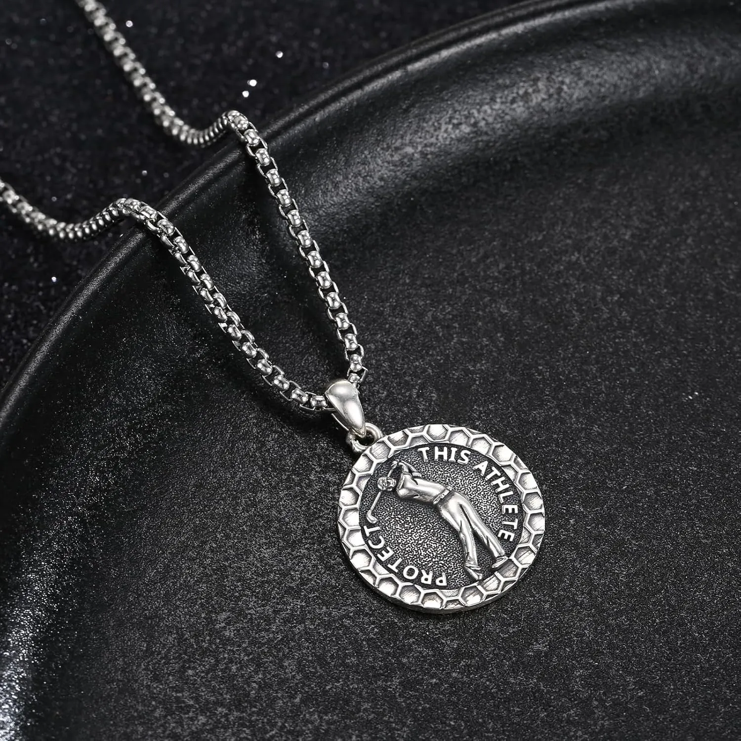 925 Sterling Silver Athlete Protect Pendant Sport Necklace with Stainless Steel Chain