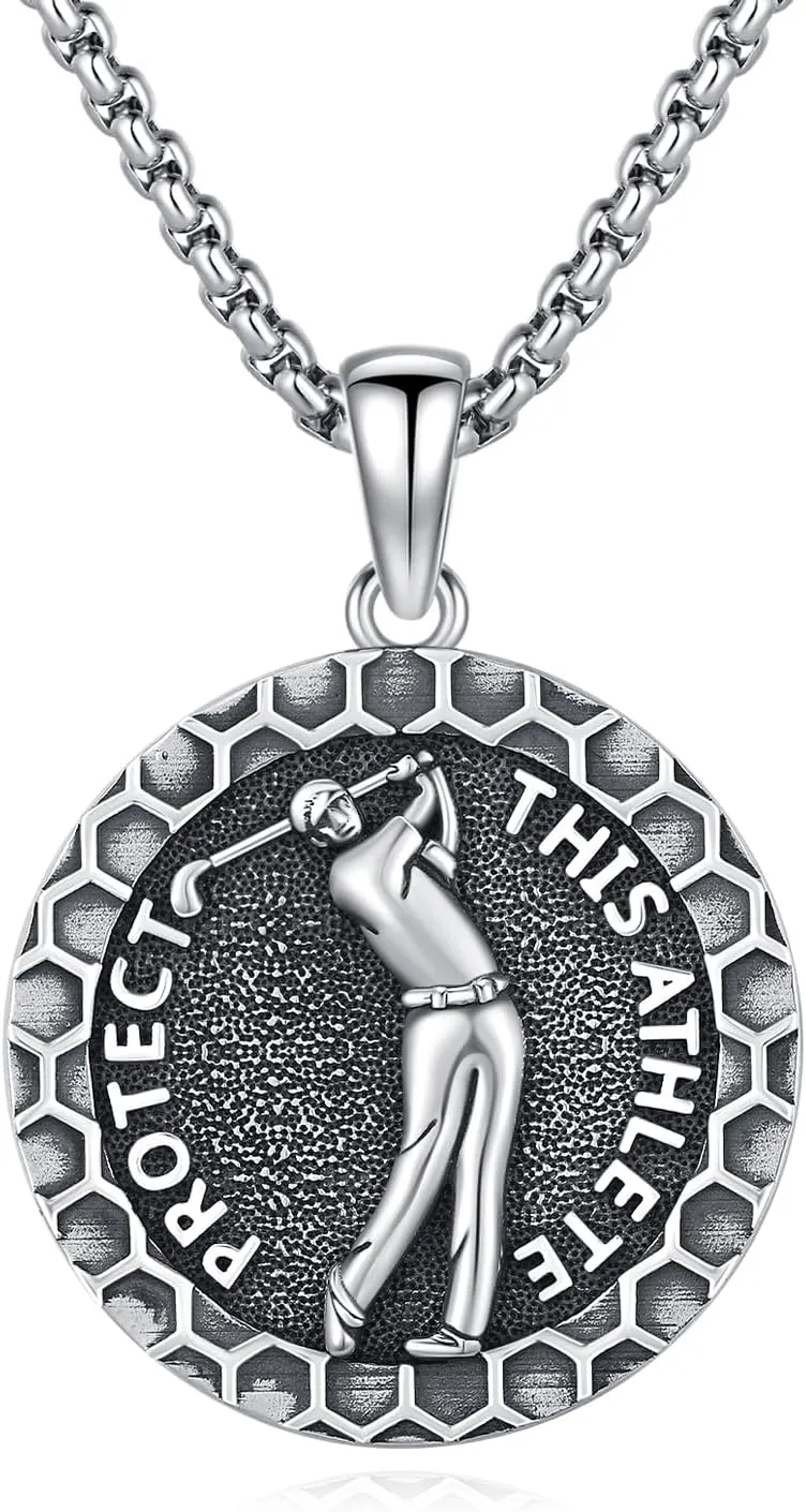 925 Sterling Silver Athlete Protect Pendant Sport Necklace with Stainless Steel Chain