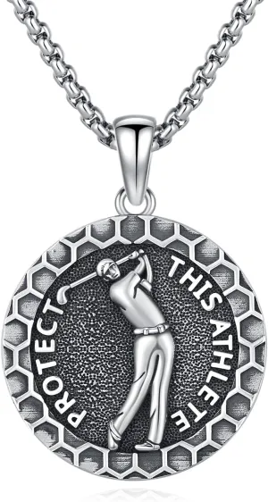 925 Sterling Silver Athlete Protect Pendant Sport Necklace with Stainless Steel Chain
