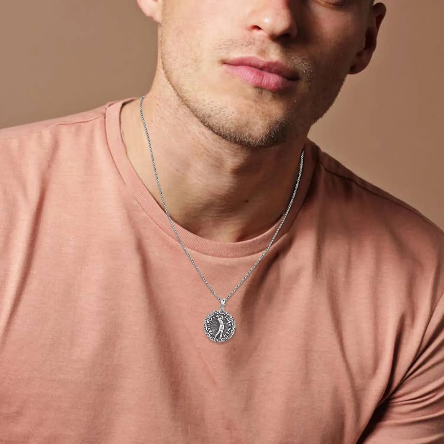 925 Sterling Silver Athlete Protect Pendant Sport Necklace with Stainless Steel Chain