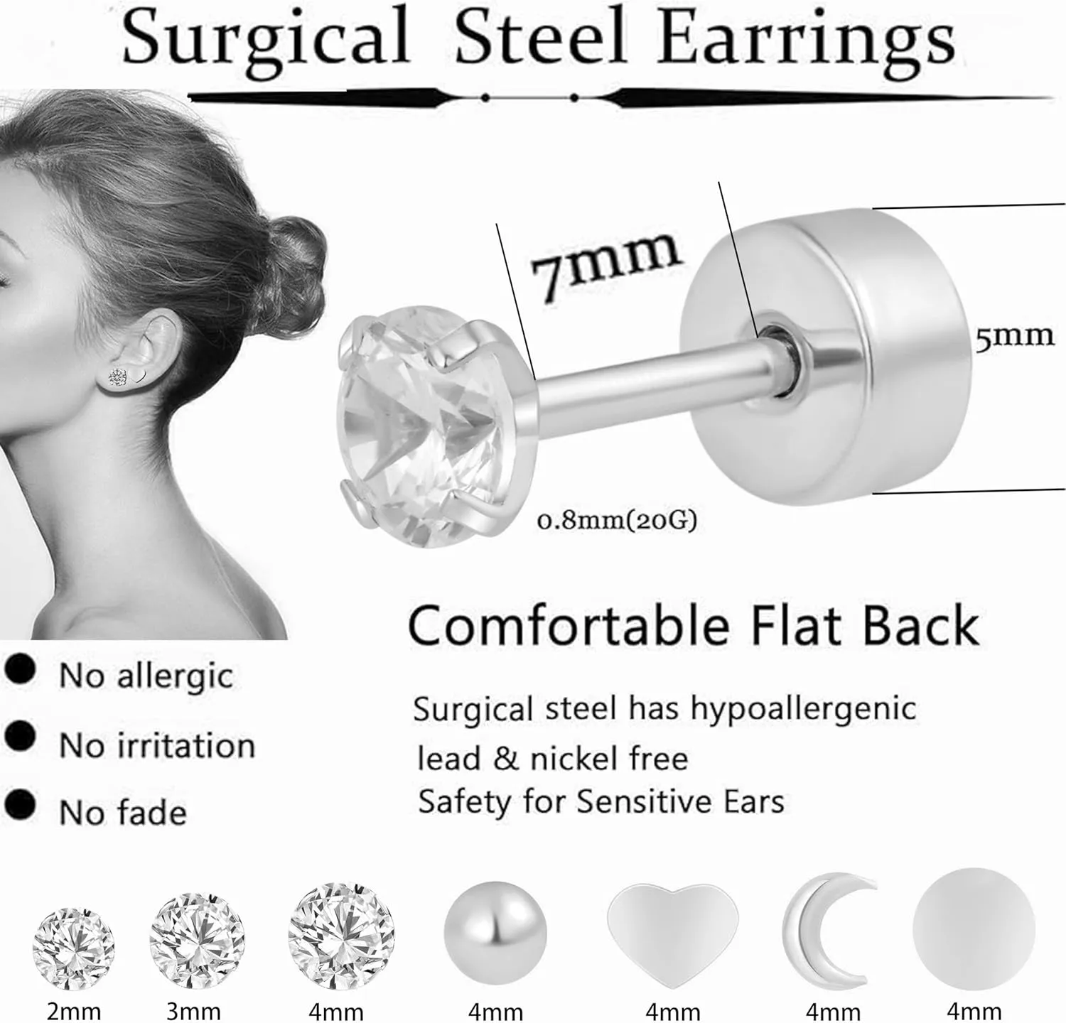 925 Sterling Silver Cartilage Helix CZ Huggie Earrings-Surgical Steel Earrings Set for Multiple Piercing Hypoallergenic,14K Gold Plated Flatback Small Hoop Stud Earrings Pack,Titanium Heart Ball Moon Dot CZ Stud Earrings for Women Men