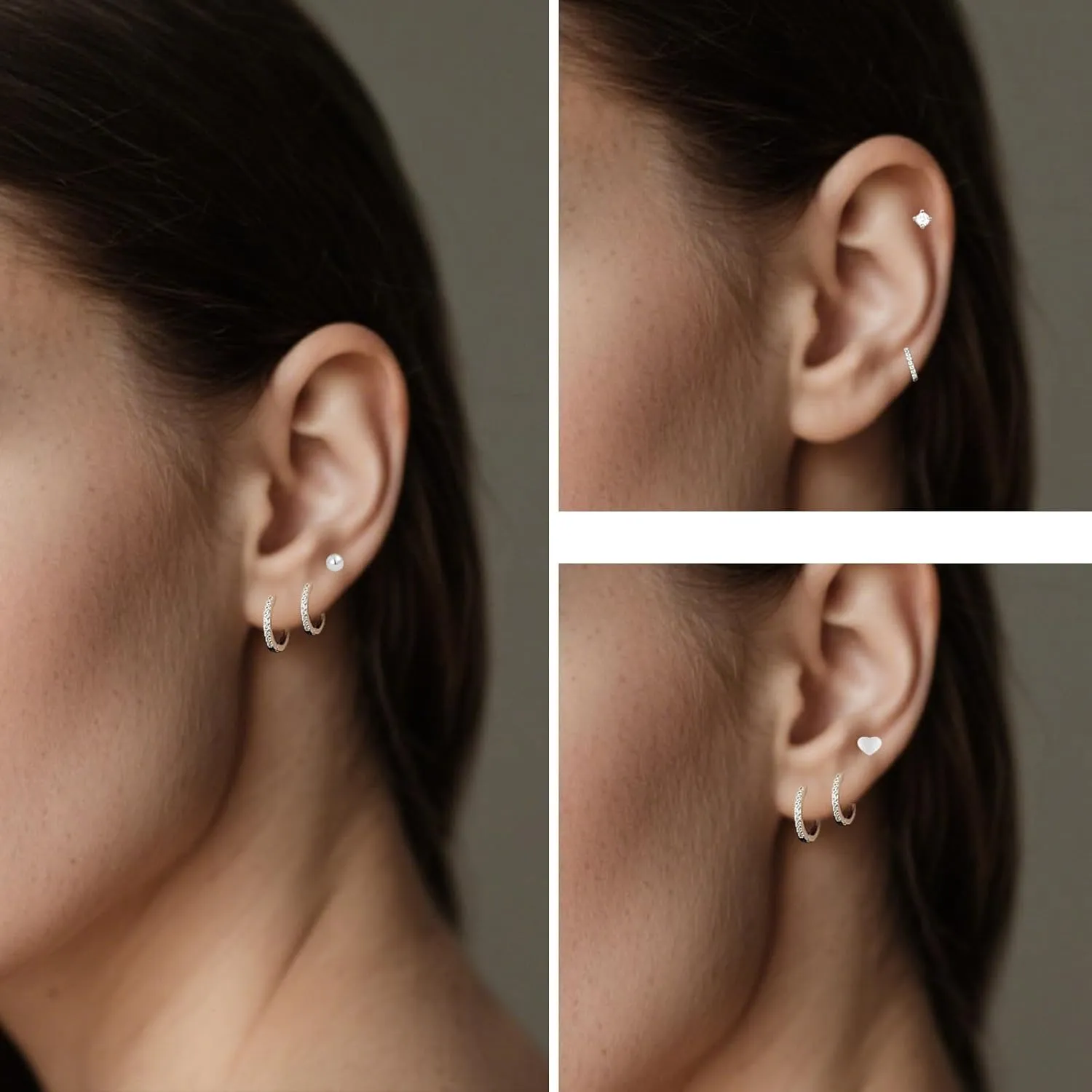 925 Sterling Silver Cartilage Helix CZ Huggie Earrings-Surgical Steel Earrings Set for Multiple Piercing Hypoallergenic,14K Gold Plated Flatback Small Hoop Stud Earrings Pack,Titanium Heart Ball Moon Dot CZ Stud Earrings for Women Men