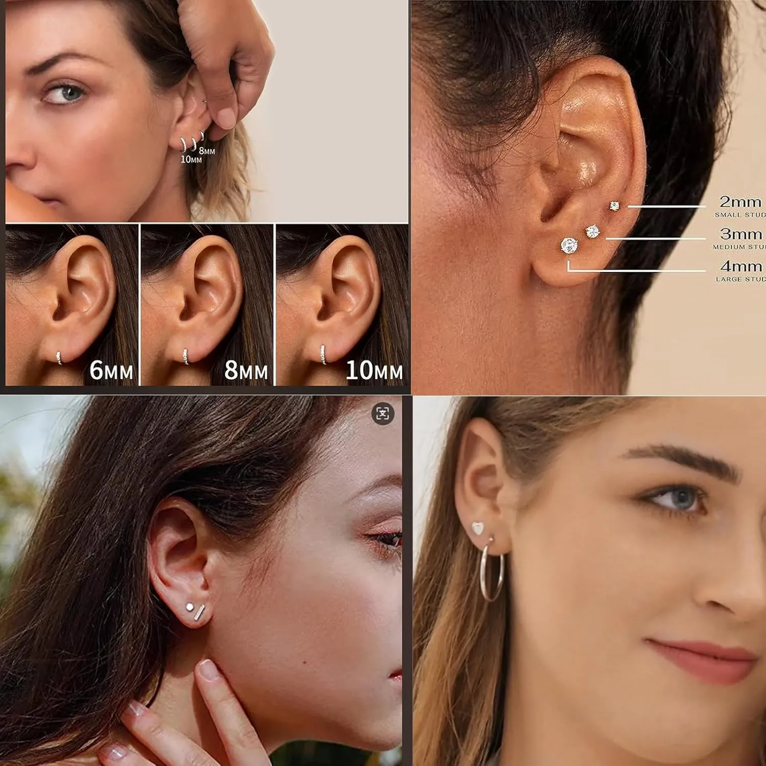 925 Sterling Silver Cartilage Helix CZ Huggie Earrings-Surgical Steel Earrings Set for Multiple Piercing Hypoallergenic,14K Gold Plated Flatback Small Hoop Stud Earrings Pack,Titanium Heart Ball Moon Dot CZ Stud Earrings for Women Men